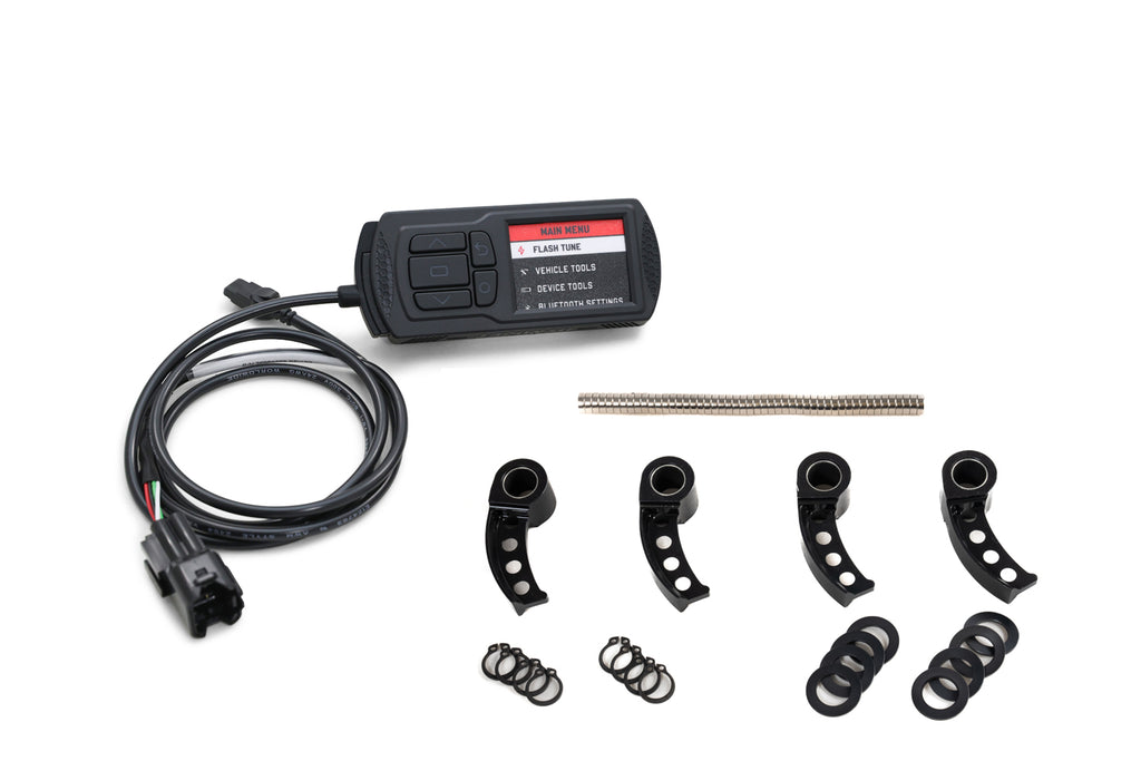 Dynojet Research Stage 2 Engine Management Kit with various electronic components and wiring for motorcycle tuning.