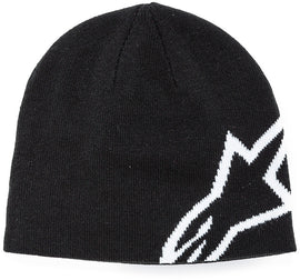 Black Alpine Star Corporate Shift Beanie featuring the brand logo, made of soft knit fabric, suitable for cold weather wear.