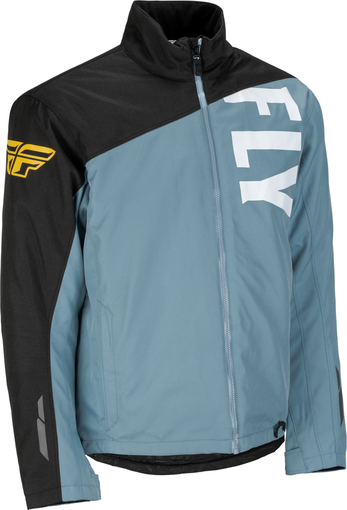 Fly Racing Aurora jacket in blue and yellow, large size, featuring a sleek design with durable fabric and sporty style.