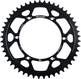 Steel 49-tooth Fire Power rear sprocket for street bikes, black finish, durable motorcycle part.
