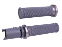 Load image into Gallery viewer, ODI Grips Lock-On Ruffian grips in graphite and gun metal color for BMX or mountain bikes, featuring textured rubber surface.
