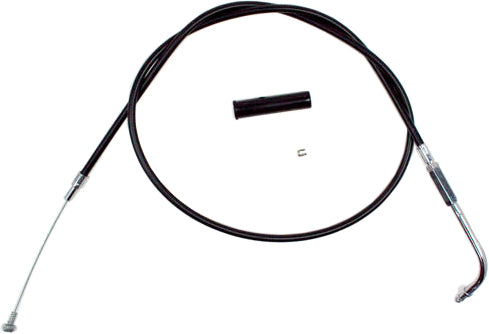 Motion Pro black vinyl idle cable for hydraulic control lines, featuring a durable, flexible design with metal fittings at each end.