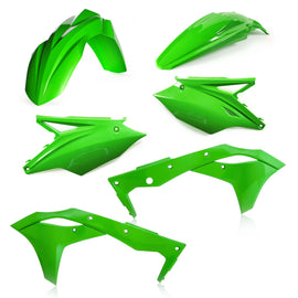 Acerbis green plastic kit for street motorcycle, includes various panels and parts, designed for Acerbis street bike models.