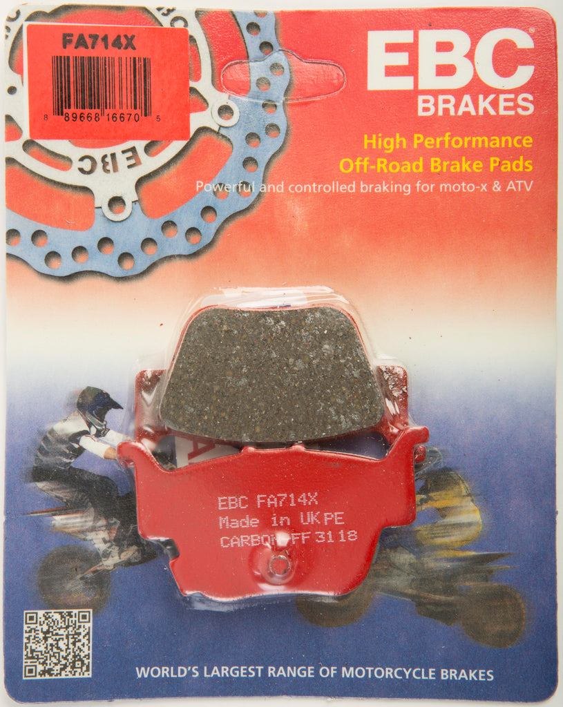 EBC Motorcycle Brakes Carbon X Series brake pads Fa714x with metal backing and friction material for motorcycle braking performance