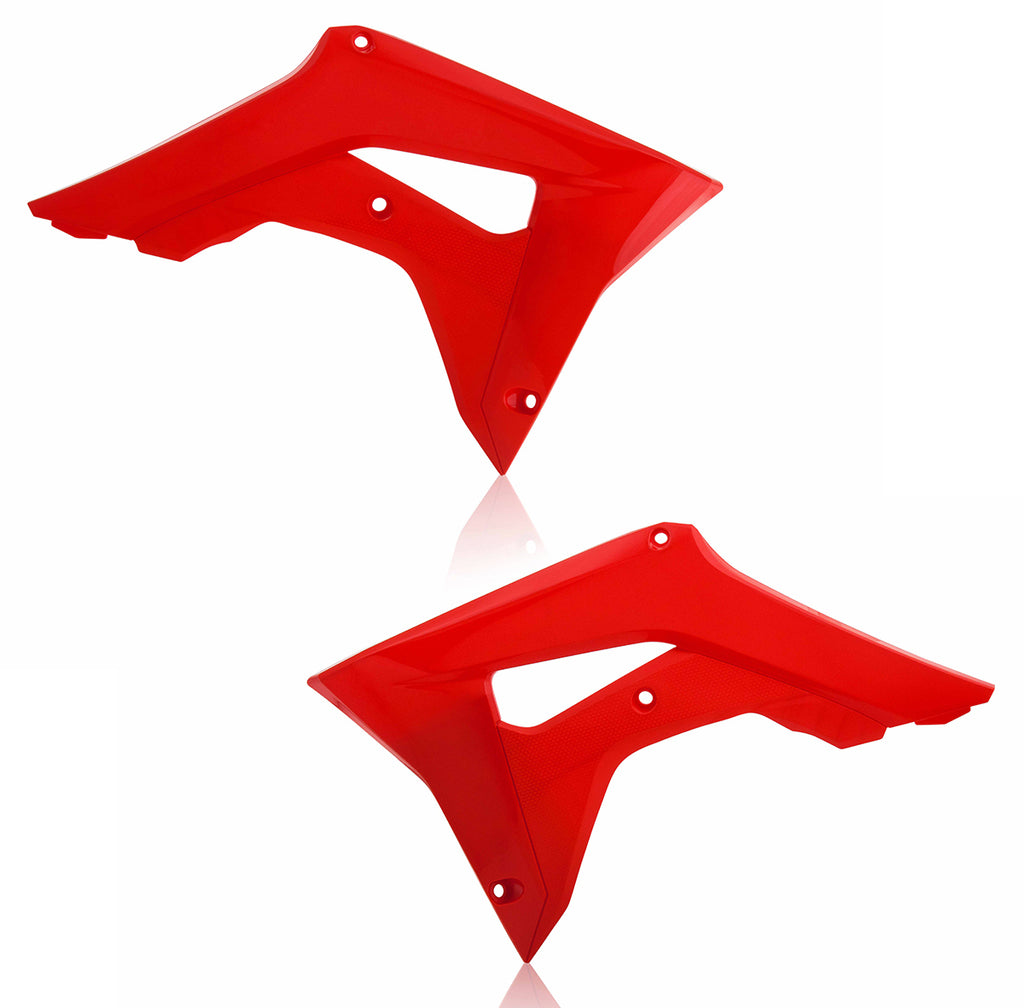 Red Acerbis radiator scoop with black accents, designed for motorcycle cooling system, shown from a front angle.