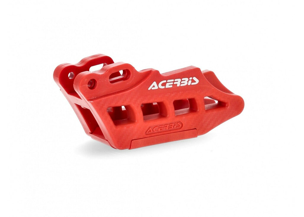 Acerbis red chain guide body for motorcycle, showing the sturdy plastic construction and mounting points.