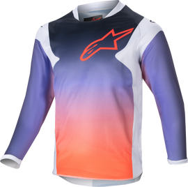 Alpine Star Kids Racer Graphic 1 jersey in light grey, hot orange, and black with racing graphic design, youth size YXS
