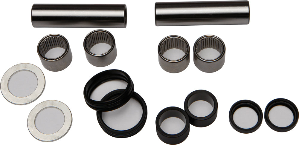 All Balls swingarm bearing kit for suspension, showing metal bearings and components in the kit.