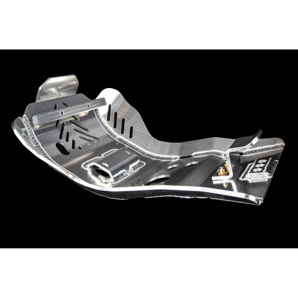 Enduro Engineering skid plate guard for motorcycle, durable metal design, mounted for off-road protection.