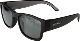 Bomber Gomer Bomb floating eyewear in matte black with polarized smoke lenses, designed for stylish, water-friendly sunglasses.