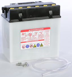 Yuasa YB16CL-B conventional car battery with positive and negative terminals, ready for automotive use