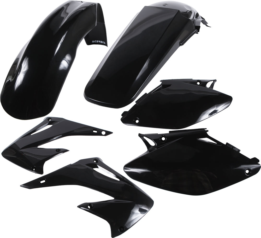 Acerbis black plastic kit with various panels and parts for motorcycle or dirt bike repair and customization.