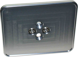 Silver AXIA ALLOY registration sticker plate, large 3.8 x 3.06 inches, mounted on a bracket for vehicle identification.