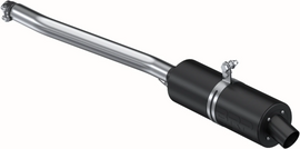 Black MBRP Exhaust single slip-on system with 4.25-inch sport muffler, shown in a sleek, polished finish.