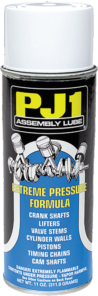 PJ1 Products Assembly Lube 11oz container with label showing chemical lubricant for motorcycle and bike assembly.