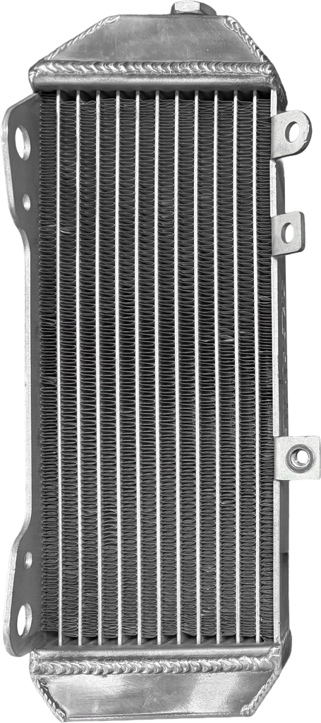 Fire Power engine radiator for KTM, Husqvarna, Gas Gas motorcycles, left side view with cooling fins and mounting points.