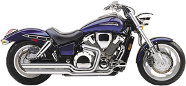 Cobra Speedster Slashdown exhaust for Honda VTX1800C F 02-08 motorcycle, black metal with chrome accents