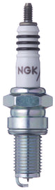NGK 2-DR7EIX spark plug showing metal electrode and ceramic insulator for automotive engine ignition.