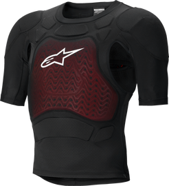 Alpine Star Bionic Plasma Lt Protc Jacket SS in black and white, showing its lightweight, protective design with logo details.