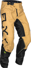 Fly Racing Kinetic Reload Pants in khaki, black, and hi-vis, size 32, featuring durable fabric and adjustable fit.