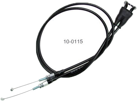 Motion Pro black vinyl throttle push-pull cable set for motorcycle control lines, showing the cables with connectors and protective covering.