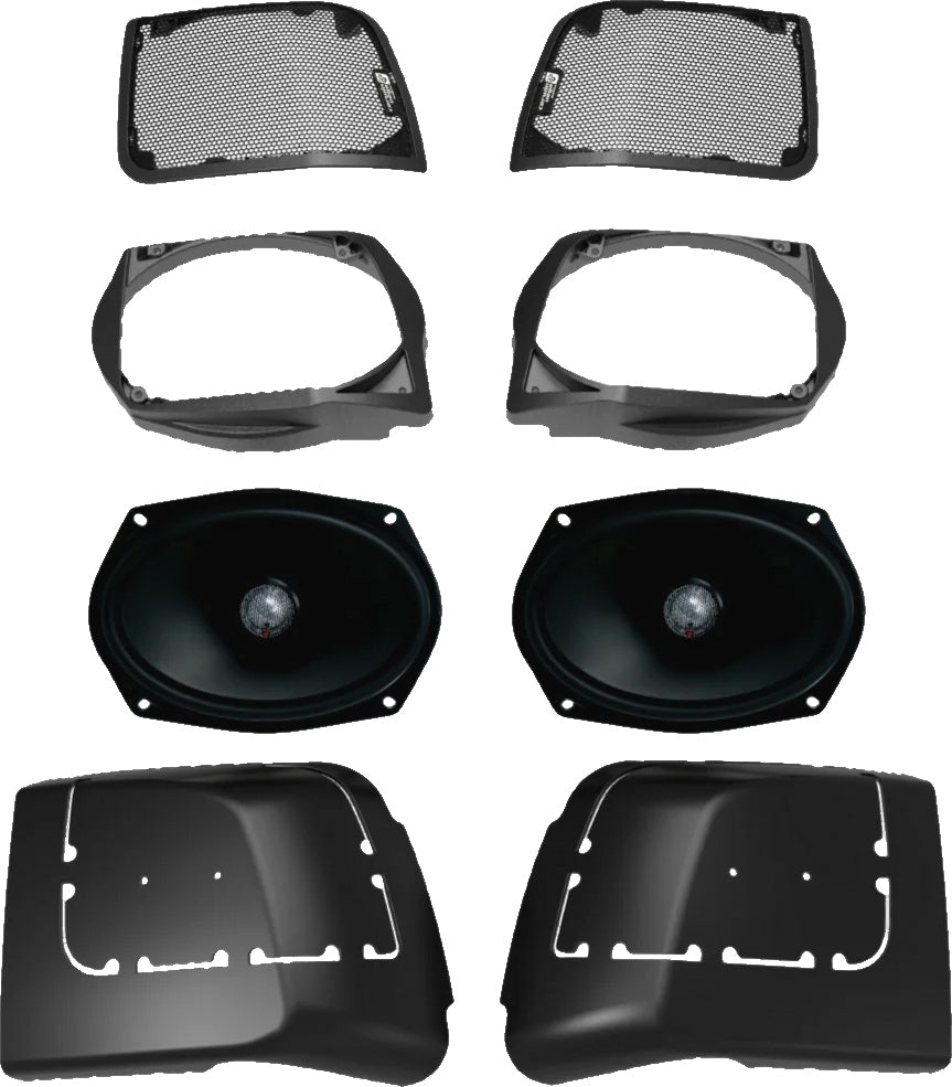 Cerwin-Vega 6"x9" cut-in lid audio speaker kit with St69cx for 2014-2023 Harley FLH/T bags, car audio installation components.