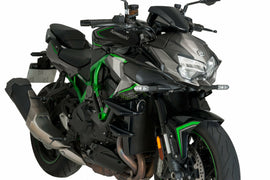 PUIG Downforce Side Spoilers in black for Kawasaki motorcycle, body accessories enhancing aerodynamics and style.