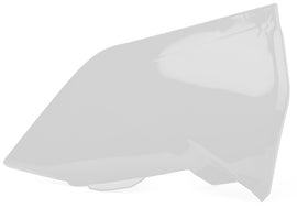 Polisport Plastics white airbox cover for motorcycle body, model 64-06141, shown on a motorcycle.