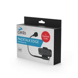 Cardo Systems Pt Edge half helmet kit with integrated communication system, featuring speakers and microphone for motorcycle riding.
