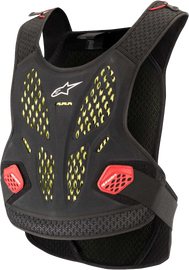 Alpine Star Sequence chest protector in black and red, medium/large size, designed for motorcycle riding safety.
