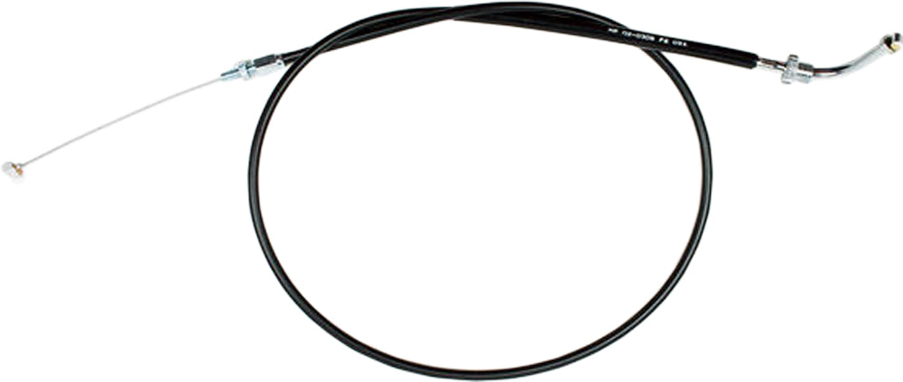 Motion Pro black vinyl throttle push cable for motorcycle control lines, showing the cable with fittings and black vinyl exterior.