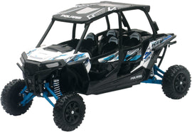 New Ray Toys 1:18 Polaris Rzr 4 Turbo XP UTV replica accessory in white, detailed miniature off-road vehicle model.