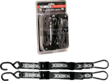 Charger l'image dans la galerie, Black VORTEX 1.5-inch tie-down straps with metal hooks, shown in a two-pack for securing cargo or equipment.