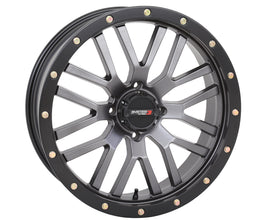 Polaris RZR System 3 St3 20x7 matte gunmetal grey and black off-road wheel with 4+2.5 offset and 4/156 bolt pattern.