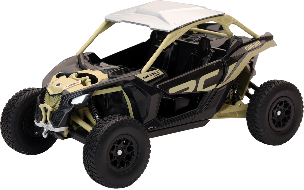 New Ray Toys 1:18 scale Can Am Maverick X3 X RC Turbo black and tan accessory model, detailed miniature vehicle.