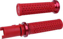 Load image into Gallery viewer, ODI Grips Van'S Lock-On grips in dark red and red, designed for bikes, showing the textured surface and locking mechanism.