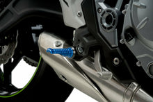 Load image into Gallery viewer, PUIG R-Fighter blue footpegs for motorcycle foot controls, showing the vibrant blue design and mounting hardware.