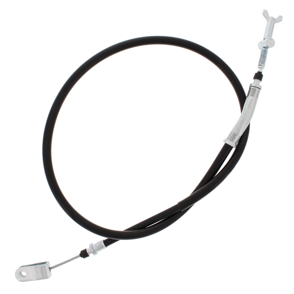 All Balls rear brake cable 24-54052 for motorcycle, showing black cable with metal connectors and protective rubber boots.