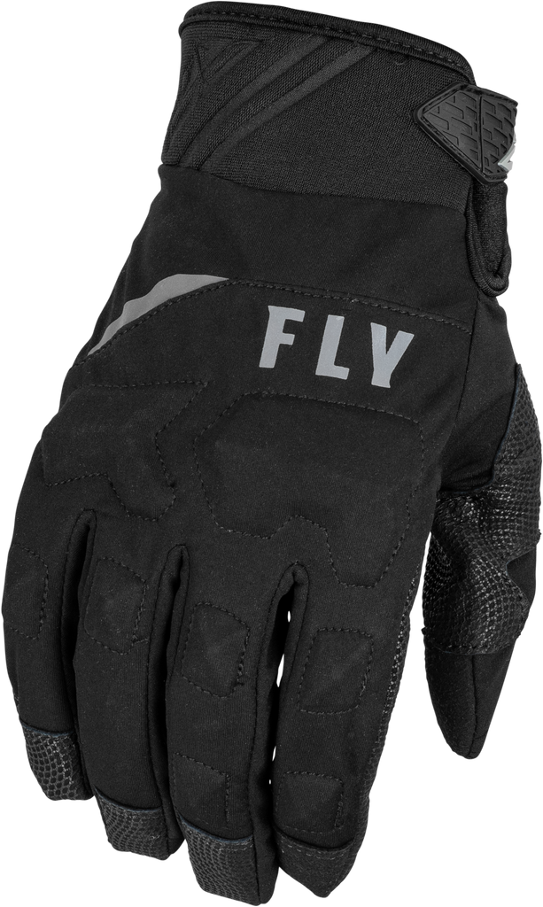 Fly Racing Boundary Gloves in black, size 3X, featuring padded palms and adjustable wrist straps for motorcycle riding comfort.