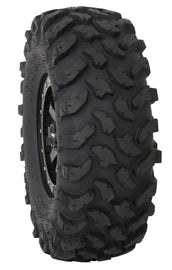 System 3 Tire Xtr370 35x10R20 mounted on a vehicle, showing the tread pattern and sidewall details of the off-road tire.
