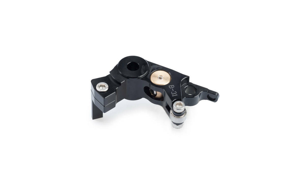 Black PUIG lever adapter for brake lever, compatible with Kaw 561-05452BK, showing the sleek finish and mounting details.