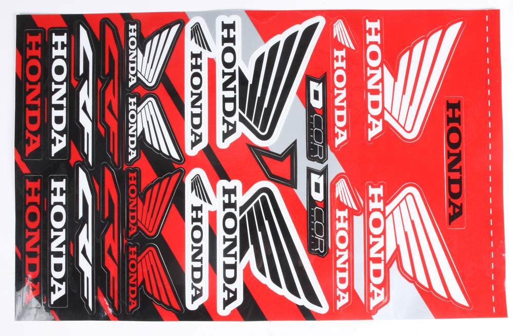 DCOR Honda decal sheet with various graphics and stickers for vehicle customization, featuring colorful automotive decals.
