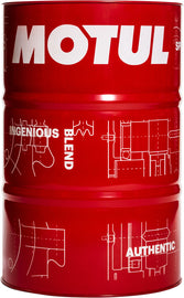Motul 7100 4T 10W50 synthetic motor oil drum, 208 liters, for motorcycle engine lubrication, in a durable chemical container.