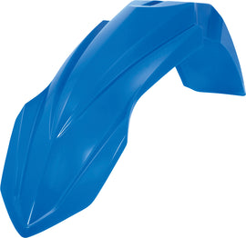 Acerbis blue front fender for motorcycle, showing sleek curved design and mounting points for easy installation.