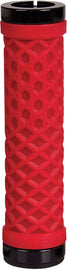 Red ODI Vans Lock On Grips, 130mm no flange, designed for mountain bikes, with textured surface for secure grip.