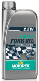 Motorex Low Friction Racing Fork Oil 2.5W container for motorcycle suspension, showing the 1-liter bottle with label.