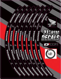 DCOR 21-inch Honda logo front rim decal graphics, featuring bold black Honda emblem on a white background for motorcycle wheels.