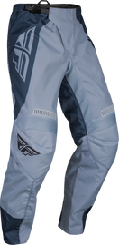 Fly Racing F-16 Pants in Arctic Grey and Stone, size 30, showcasing durable riding gear with reinforced panels and secure fastening.