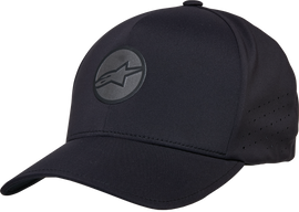 Black Alpine Star Apex Hat with adjustable strap and embroidered logo, casual headwear for outdoor activities.