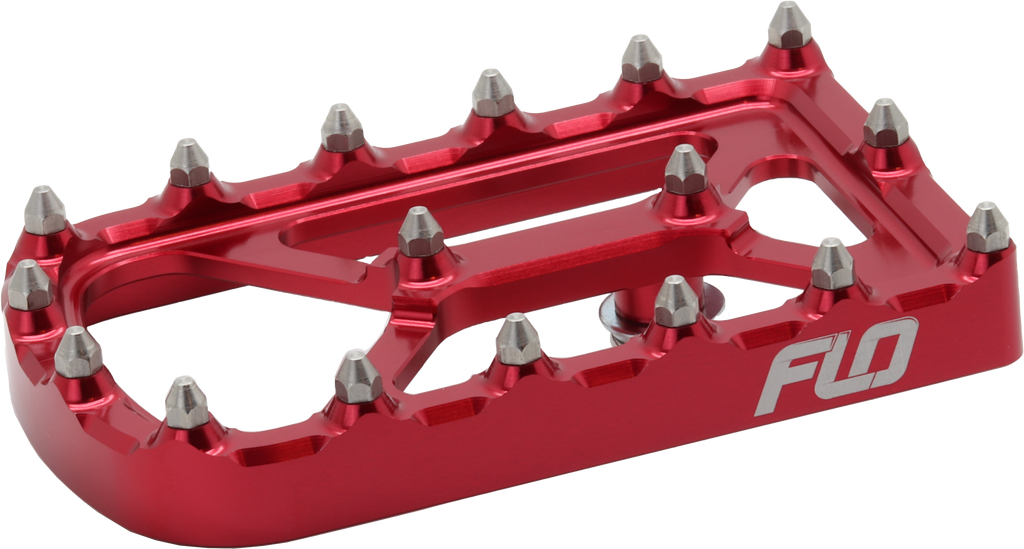Flo Motorsports Universal Touring Tip Red foot controls for motorcycles, designed for easy installation and a bold red finish.